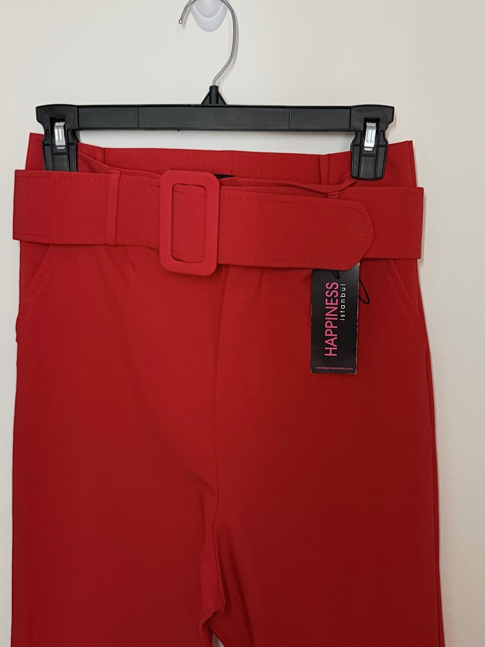 Red High-Waist Belted women ‘s Pants